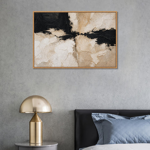 INVIN ART Framed Canvas 100% Handpainted Oil Painting Black and White Divide Wall Art