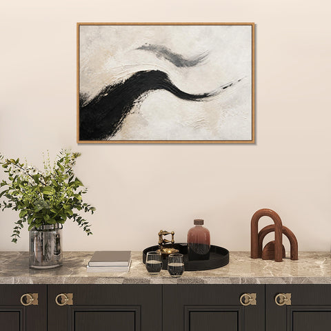 INVIN ART Framed Canvas 100% Handpainted Oil Painting Two Flowing Strokes Wall Art