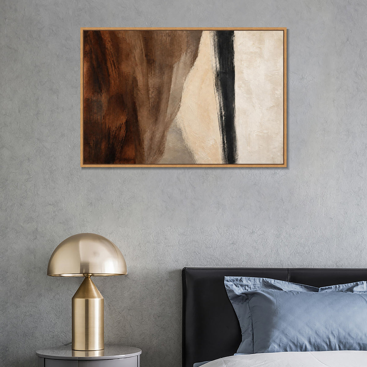 INVIN ART Framed Canvas 100% Handpainted Oil Painting Brown Fields and a Dark Line Wall Art