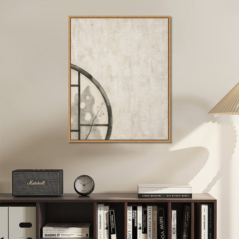 INVIN ART Framed Canvas 100% Handpainted Oil Painting A Corner of the Round Window Wall Art
