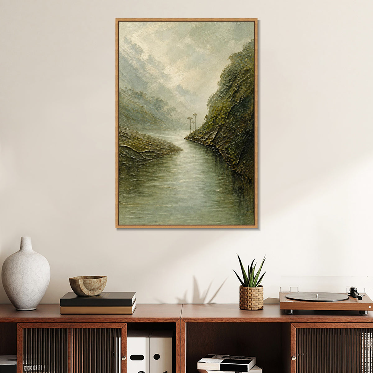 INVIN ART Framed Canvas 100% Handpainted Oil Painting Still Water in the Gorge Wall Art