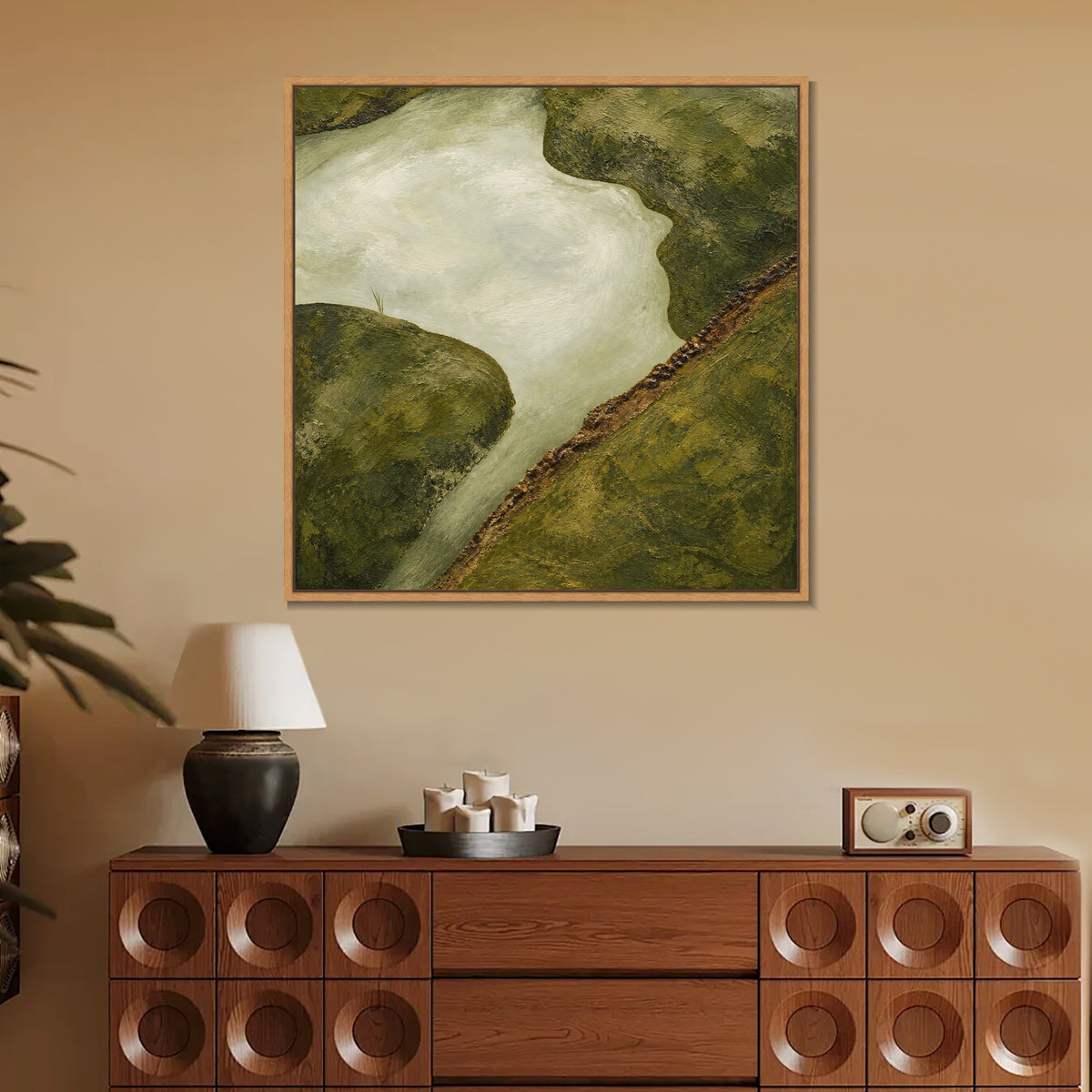 INVIN ART Framed Canvas 100% Handpainted Oil Painting Winding Water from Above Wall Art