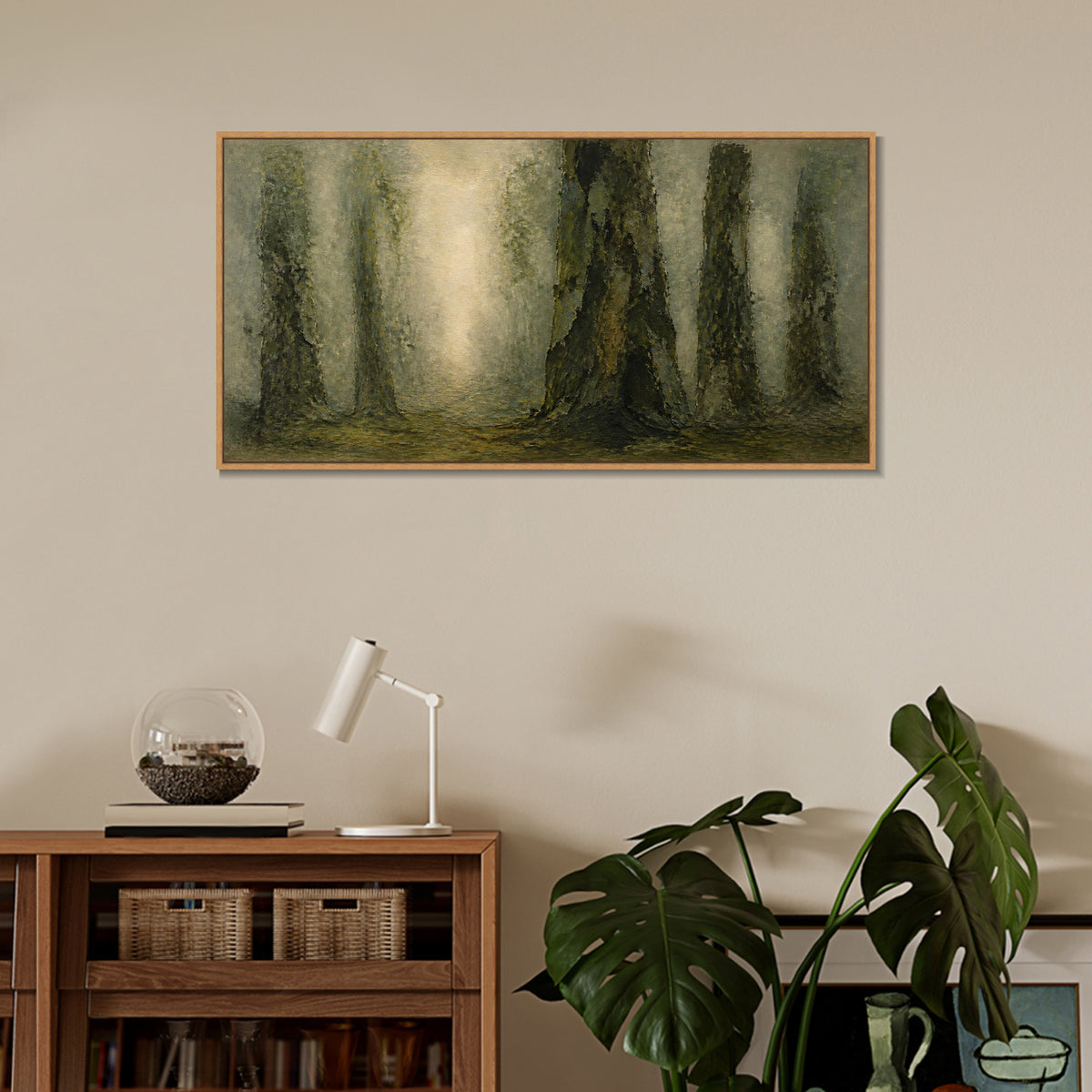 INVIN ART Framed Canvas 100% Handpainted Oil Painting Light in the Old Forest Wall Art
