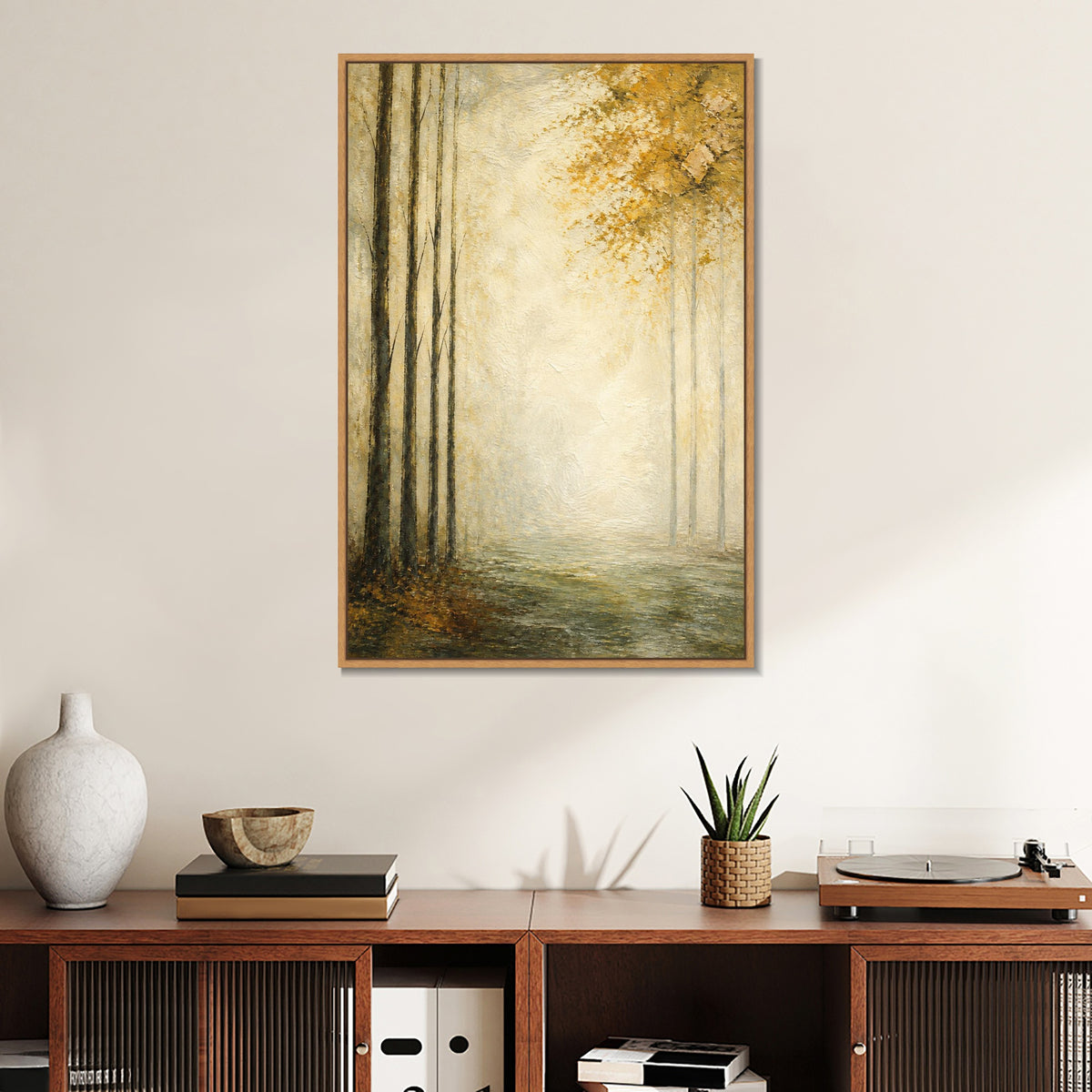 INVIN ART Framed Canvas 100% Handpainted Oil Painting Morning Light at the Forest Edge Wall Art