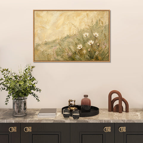 INVIN ART Framed Canvas 100% Handpainted Oil Painting Daisies in the Breeze Wall Art