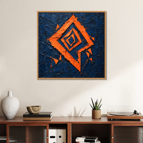 INVIN ART Framed Canvas 100% Handpainted Oil Painting Orange Diamond Fragments Wall Art