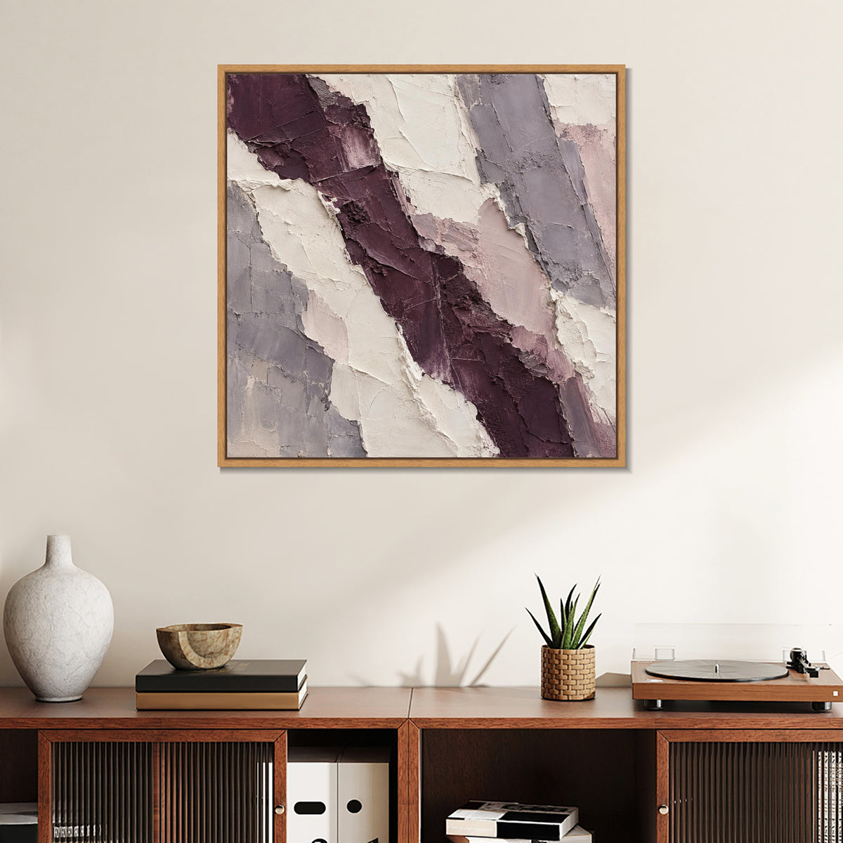 INVIN ART Framed Canvas 100% Handpainted Oil Painting Plum-Colored Strata Wall Art