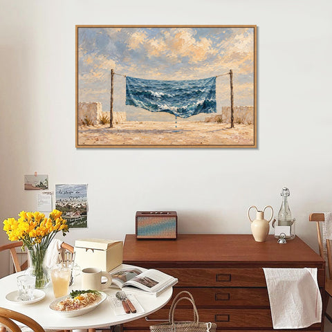 INVIN ART Framed Canvas 100% Handpainted Oil Painting A Sea Hung Out to Dry Wall Art