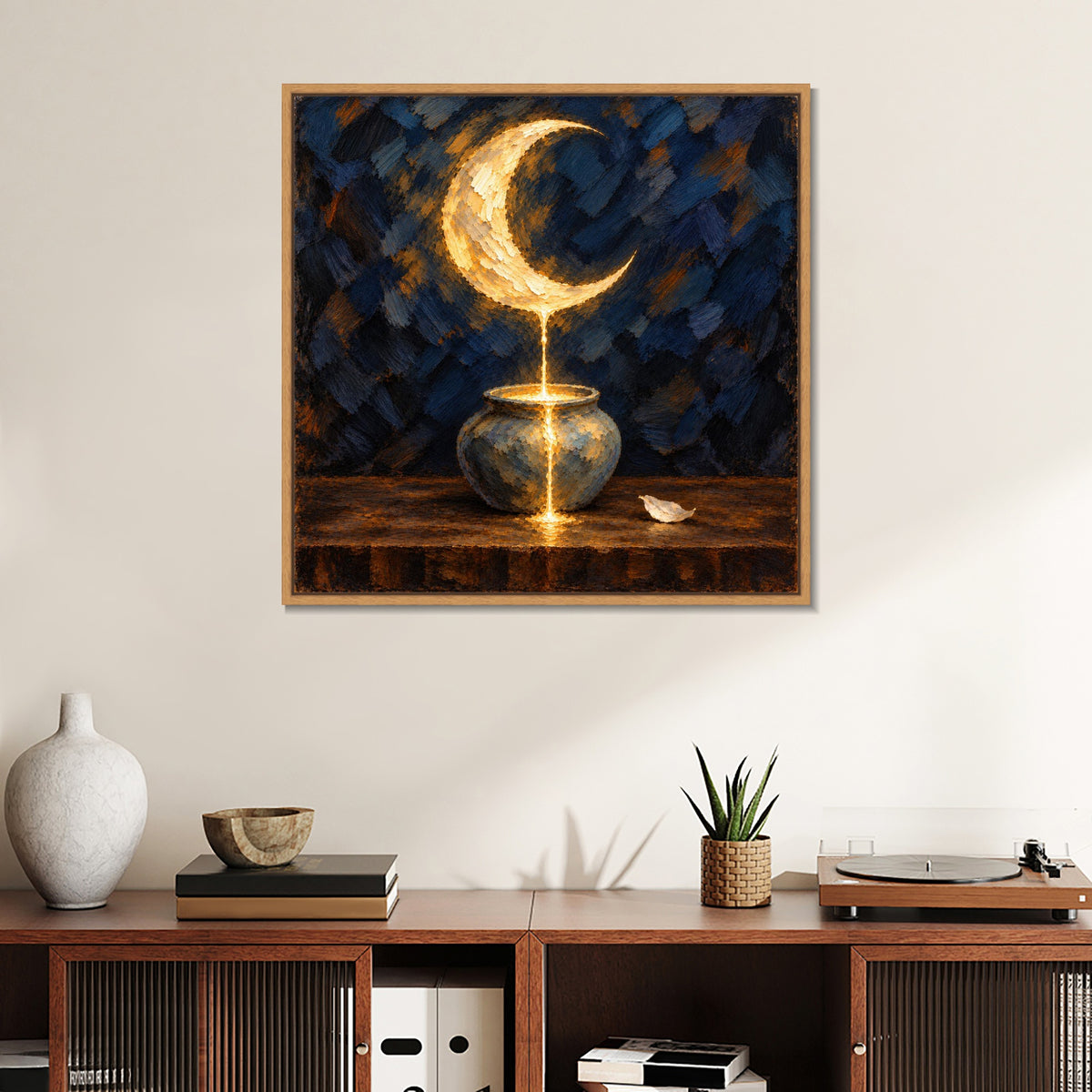 INVIN ART Framed Canvas 100% Handpainted Oil Painting Moonlight into the Vessel Wall Art