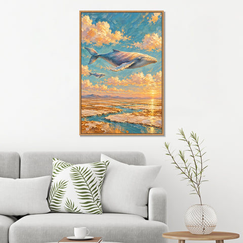 INVIN ART Framed Canvas 100% Handpainted Oil Painting Whale Above the Salt Flats Wall Art