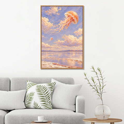 INVIN ART Framed Canvas 100% Handpainted Oil Painting Honey Jellyfish Above the Salt Lake Wall Art