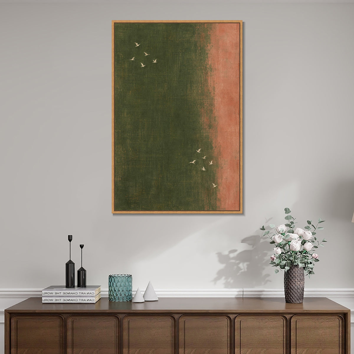 INVIN ART Framed Canvas 100% Handpainted Oil Painting Small Birds in Warm Light Wall Art