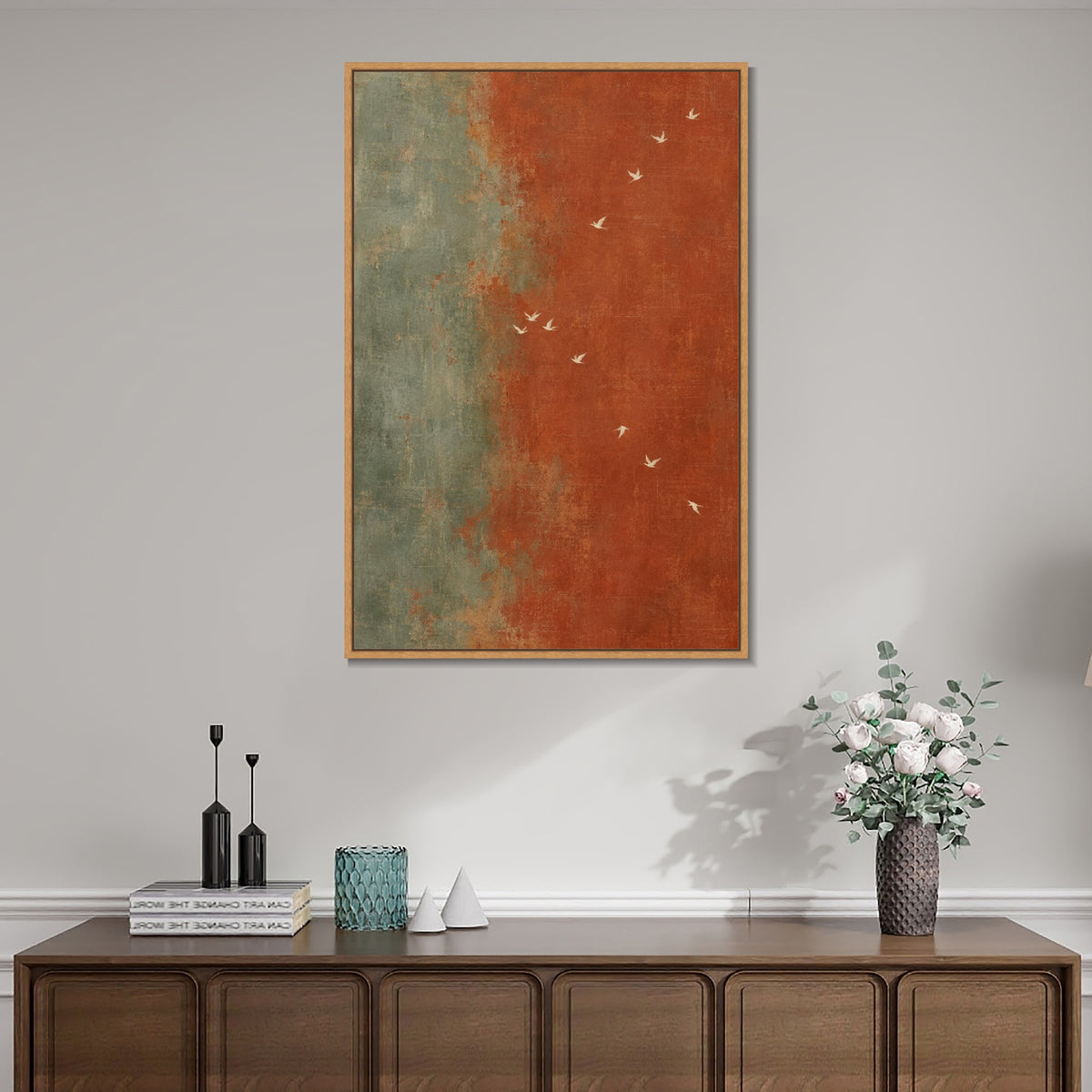 INVIN ART Framed Canvas 100% Handpainted Oil Painting White Birds in the Rust Breeze Wall Art