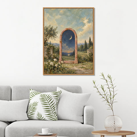 INVIN ART Framed Canvas 100% Handpainted Oil Painting Moonlit Mirror in the Garden Wall Art