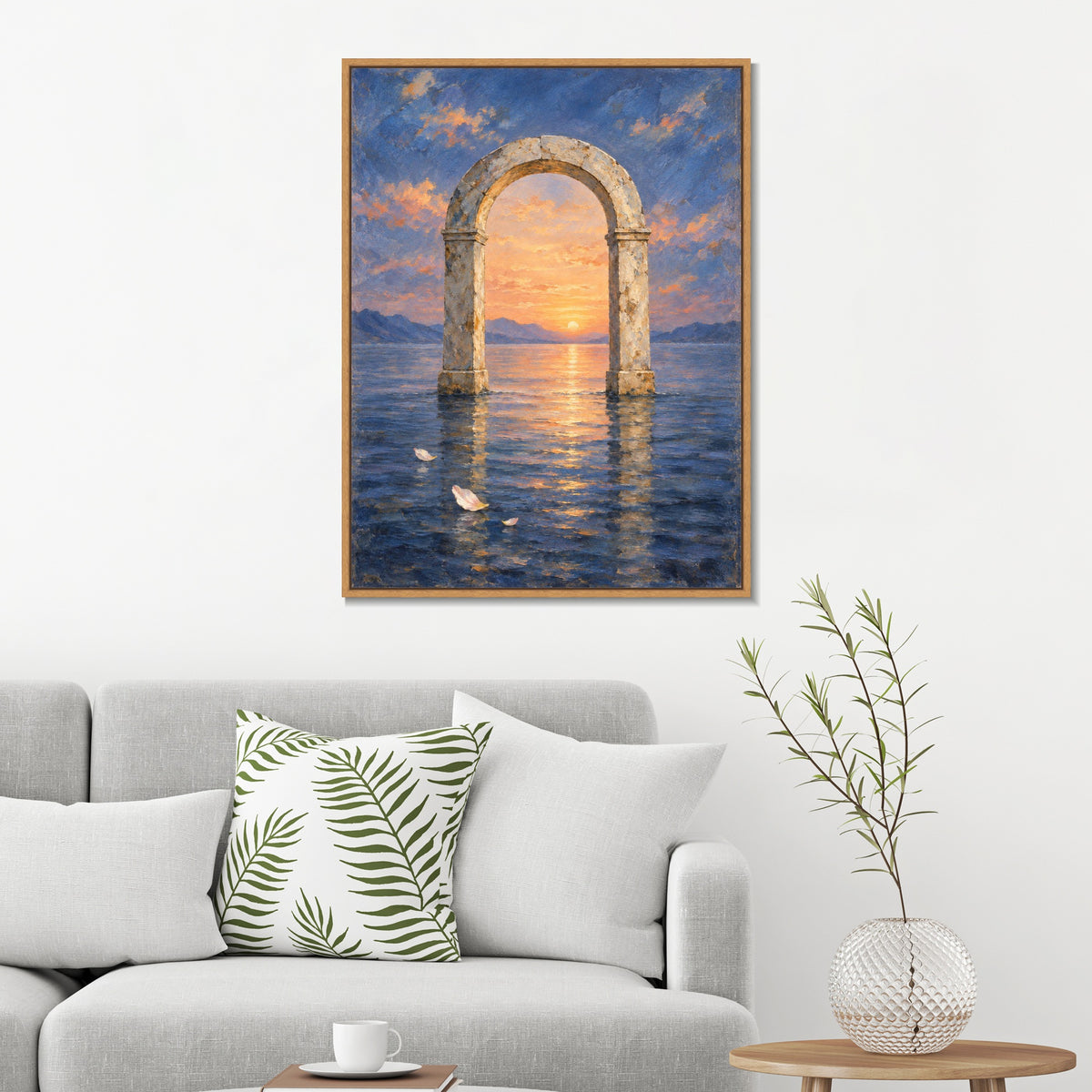 INVIN ART Framed Canvas 100% Handpainted Oil Painting Dawn Arch in Still Water Wall Art