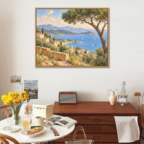 INVIN ART Framed Canvas 100% Handpainted Oil Painting Bay View Beneath the Pine Wall Art