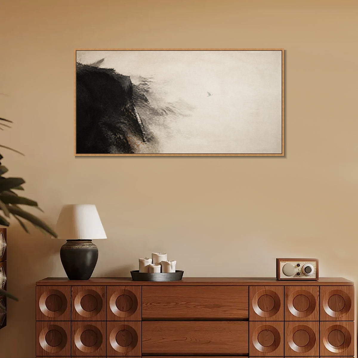 INVIN ART Framed Canvas 100% Handpainted Oil Painting Wind from the Left Bank Wall Art