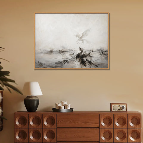 INVIN ART Framed Canvas 100% Handpainted Oil Painting Unicorn Above Misty Waters Wall Art