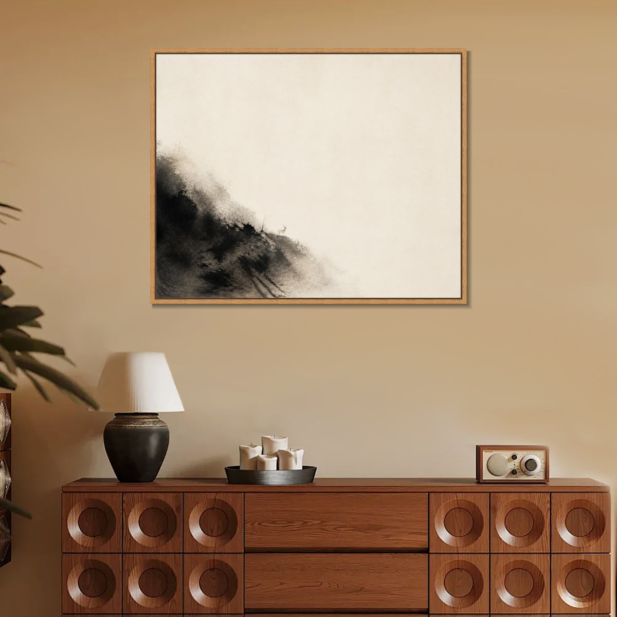 INVIN ART Framed Canvas 100% Handpainted Oil Painting Deer in the Empty Mountain Wall Art