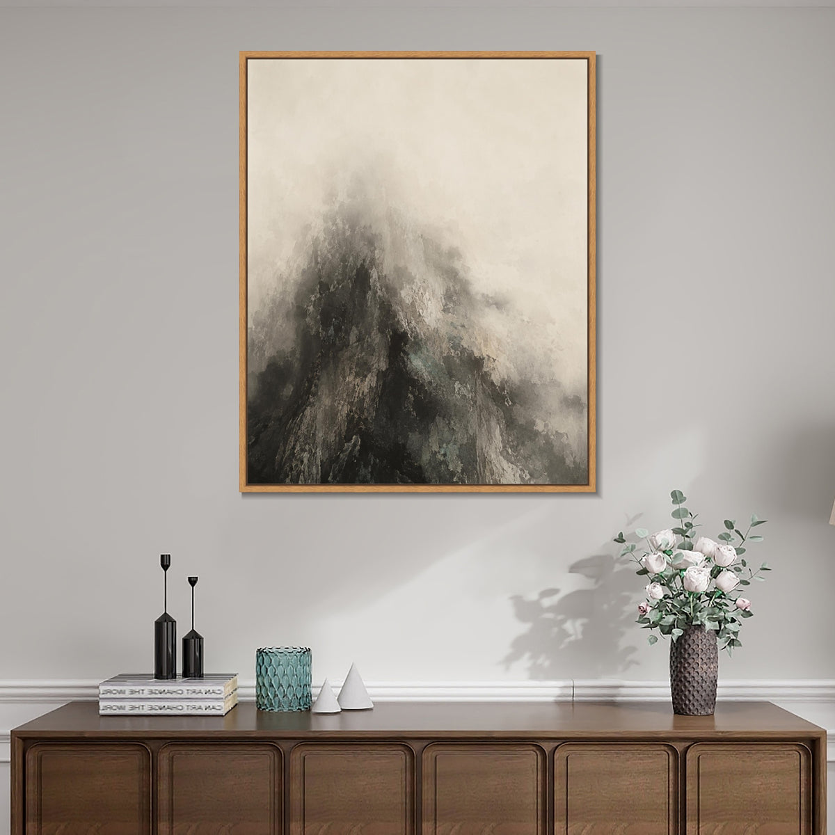 INVIN ART Framed Canvas 100% Handpainted Oil Painting Mountain Without a Summit Wall Art