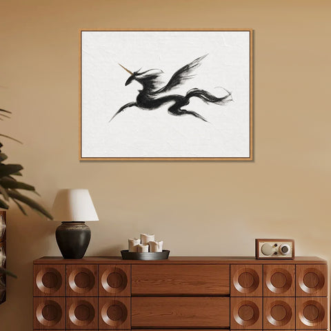 INVIN ART Framed Canvas 100% Handpainted Oil Painting Unicorn in Sweeping Black Lines Wall Art