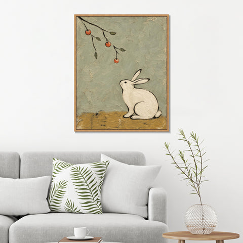 INVIN ART Framed Canvas 100% Handpainted Oil Painting Rabbit Beneath the Fruit Branch Wall Art