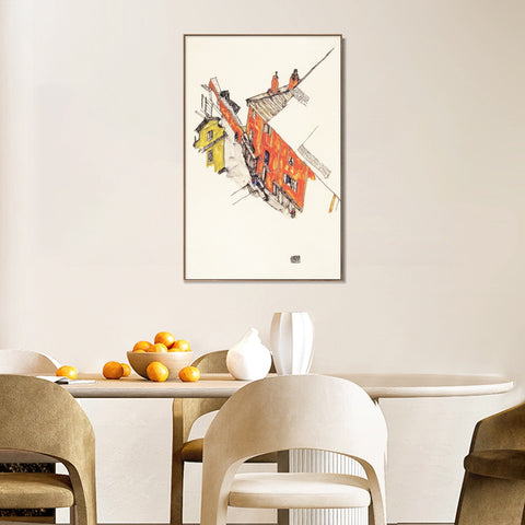 INVIN ART Framed Canvas Giclee Print House by Egon Schiele Wall Art Living Room Home Office Decorations