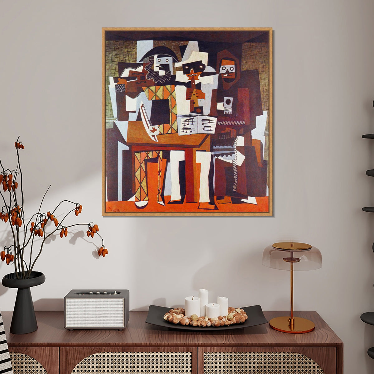 INVIN ART Framed Canvas Giclee Print Art Three Musicians by Pablo Picasso Wall Art