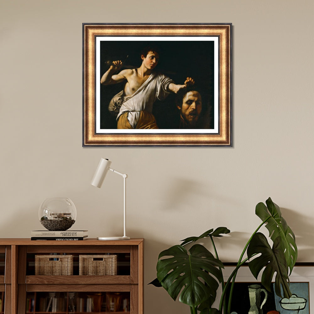 INVIN ART Framed Canvas Art Giclee Print David with the Head of Goliath by Michelangelo Merisi da Caravaggio Wall Art