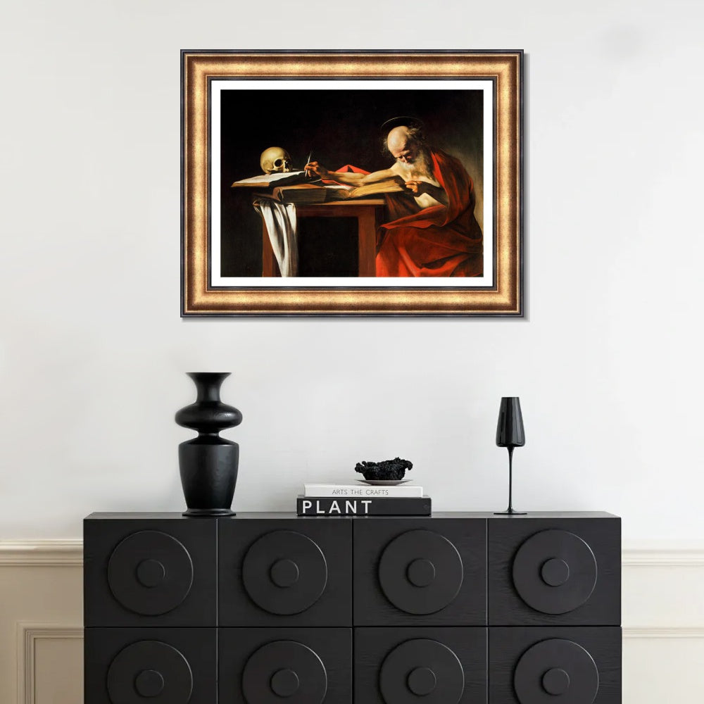 INVIN ART Framed Canvas Art Giclee Print Saint Jerome Writing by Michelangelo Merisi da Caravaggio Wall Art