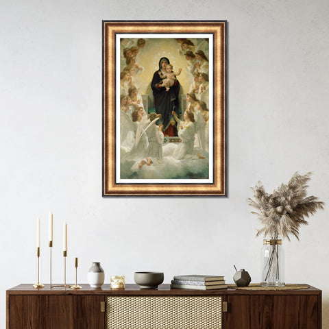 INVIN ART Framed Canvas Art Giclee Print The Virgin With Angels(1900) by William Adolphe Bouguereau Wall Art Living Room Home Office Decorations