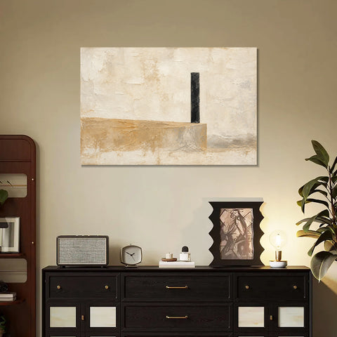 INVIN ART Framed Canvas 100% Handpainted Oil Painting Black Line Above the Sand Wall Art