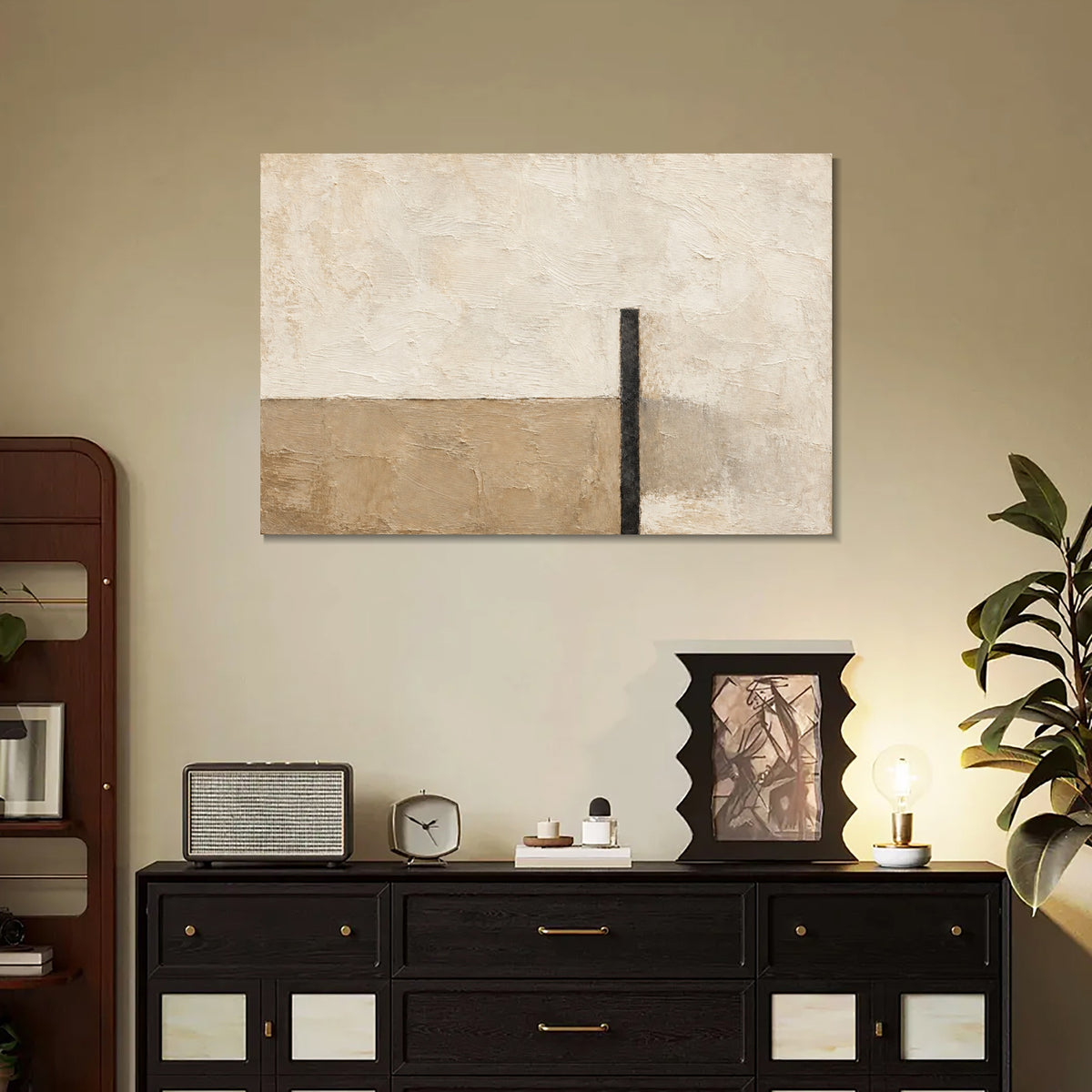 INVIN ART Framed Canvas 100% Handpainted Oil Painting Black Pillar at the Horizon Wall Art
