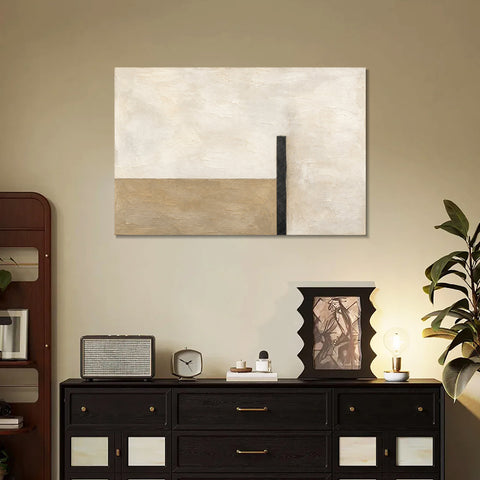 INVIN ART Framed Canvas 100% Handpainted Oil Painting Sand and a Black Upright Wall Art