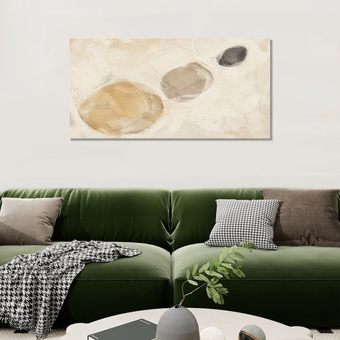 INVIN ART Framed Canvas 100% Handpainted Oil Painting Three Pebble Shapes Wall Art