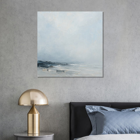 INVIN ART Framed Canvas 100% Handpainted Oil Painting Low Shore in Mist Wall Art
