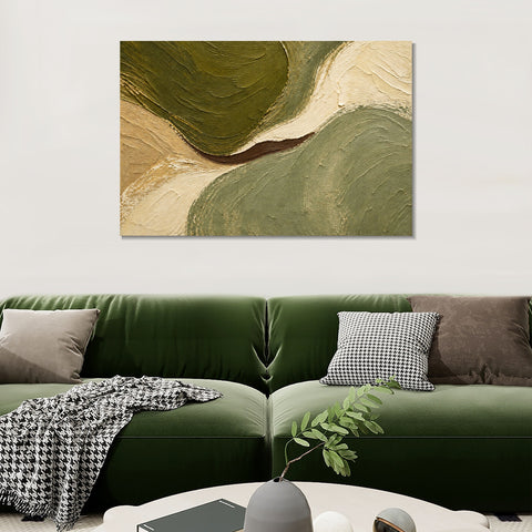 INVIN ART Framed Canvas 100% Handpainted Oil Painting Between Green Hills Wall Art