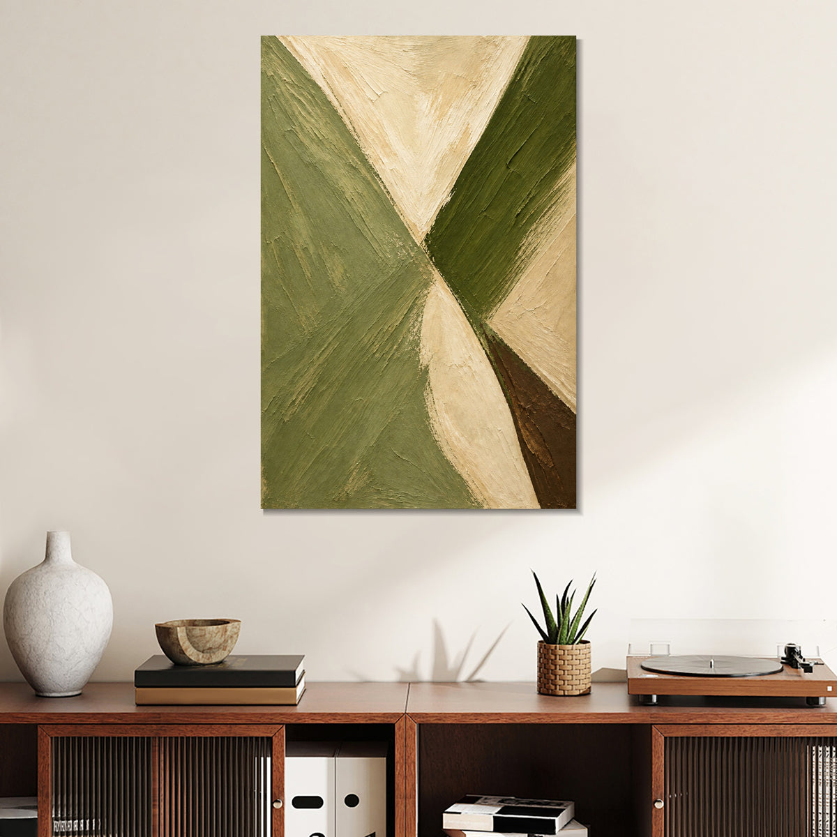 INVIN ART Framed Canvas 100% Handpainted Oil Painting Crossing Green Bands Wall Art