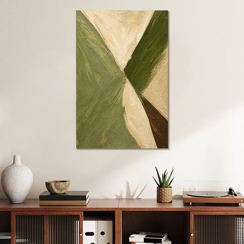 INVIN ART Framed Canvas 100% Handpainted Oil Painting Crossing Green Bands Wall Art