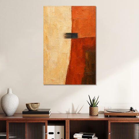 INVIN ART Framed Canvas 100% Handpainted Oil Painting Ochre and Rust Divide Wall Art