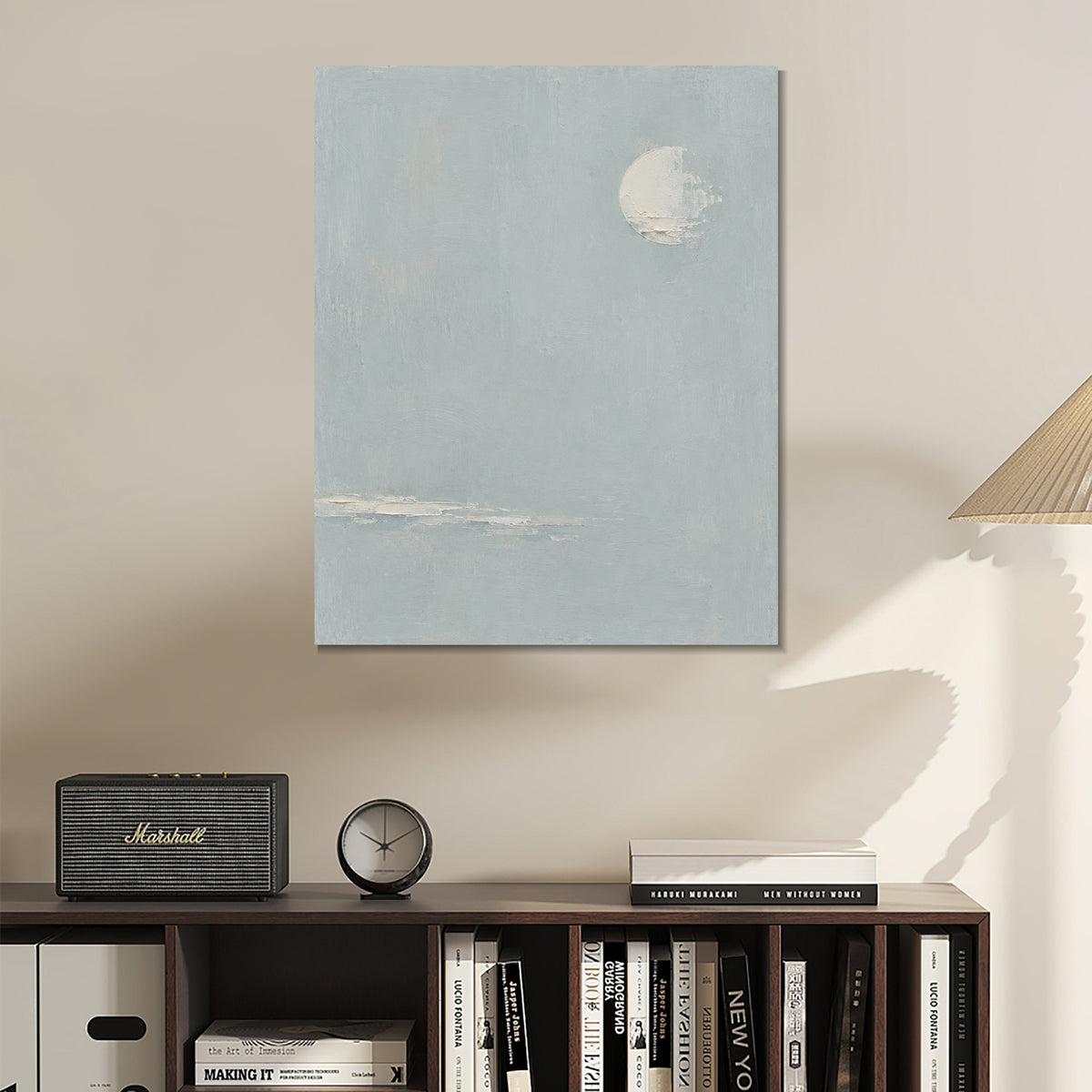 INVIN ART Framed Canvas 100% Handpainted Oil Painting Moon Above the Shallows Wall Art