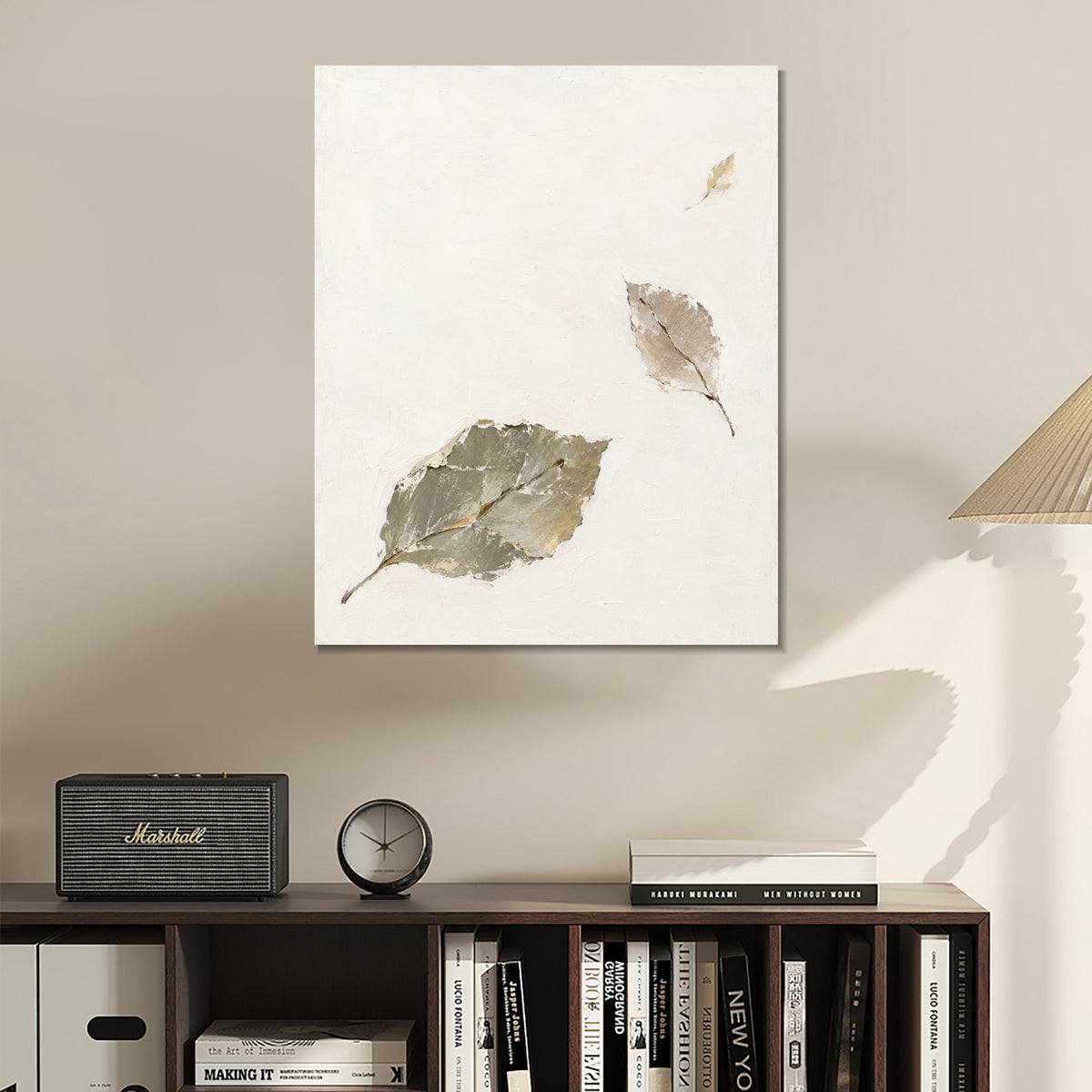 INVIN ART Framed Canvas 100% Handpainted Oil Painting Leaves Held by the Wind Wall Art