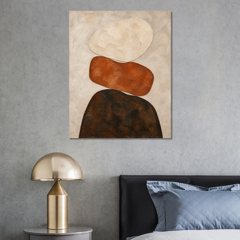 INVIN ART Framed Canvas 100% Handpainted Oil Painting Stacked Stone Shapes Wall Art