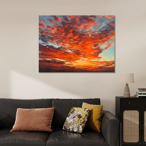 INVIN ART Framed Canvas 100% Handpainted Oil Painting Ember Clouds at Dusk Wall Art