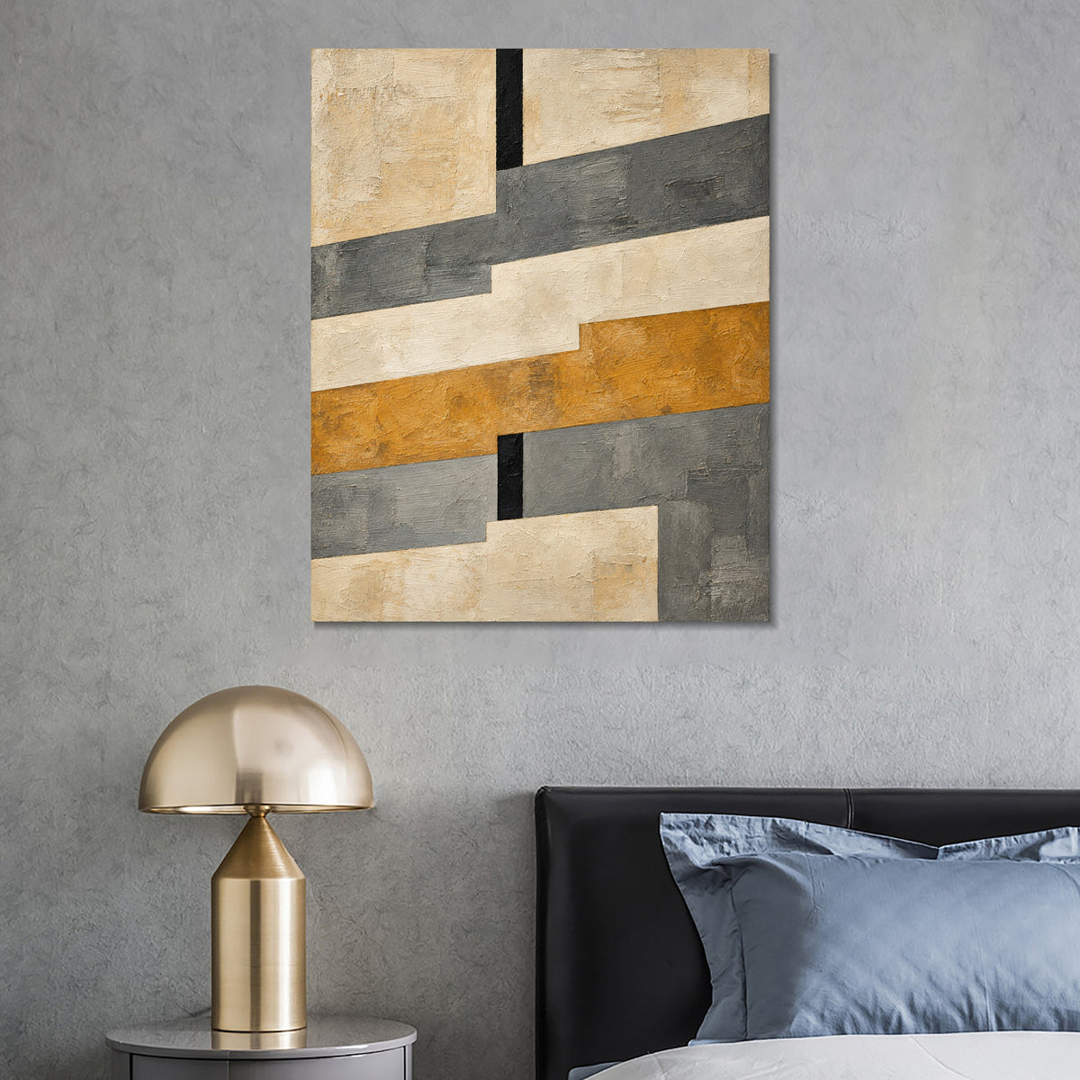INVIN ART Framed Canvas 100% Handpainted Oil Painting Gray and Ochre Crossings Wall Art