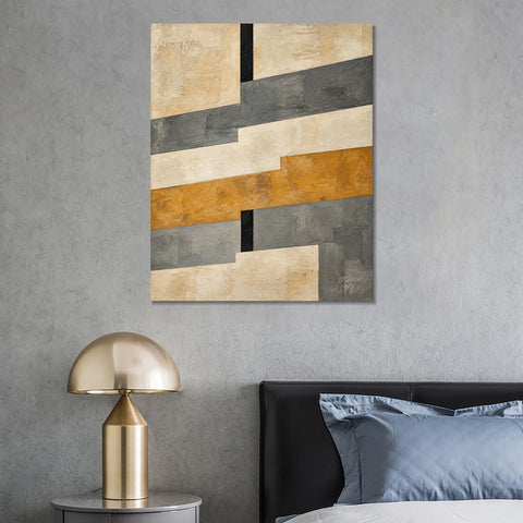 INVIN ART Framed Canvas 100% Handpainted Oil Painting Gray and Ochre Crossings Wall Art
