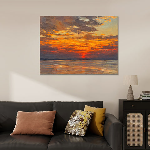 INVIN ART Framed Canvas 100% Handpainted Oil Painting Golden Sunset Reflections Wall Art