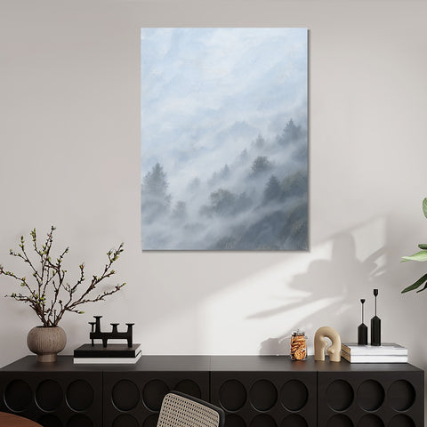 INVIN ART Framed Canvas 100% Handpainted Oil Painting Forest Slopes in Mist Wall Art