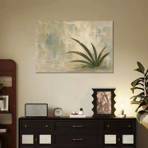 INVIN ART Framed Canvas 100% Handpainted Oil Painting Low Green Leaves Wall Art