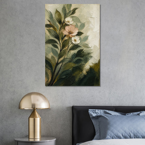 INVIN ART Framed Canvas 100% Handpainted Oil Painting Pale Blossoms Among Leaves Wall Art